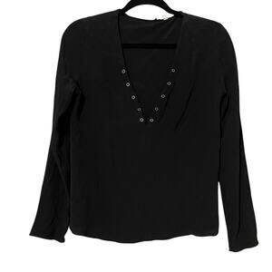 Wilfred Free Aritzia Black Long Sleeve V Neck Blouse Womens S Shirt Classic Top